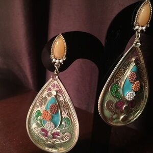 Chic Teardrop Earrings with Turquoise and Orange Accents